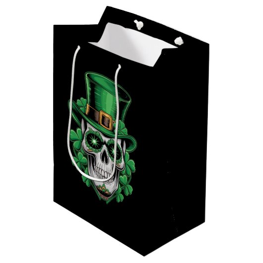 Suiker Skull St Patrick Dag Lucky Shamrock  Medium Cadeauzakje (Voorkant Gekanteld)