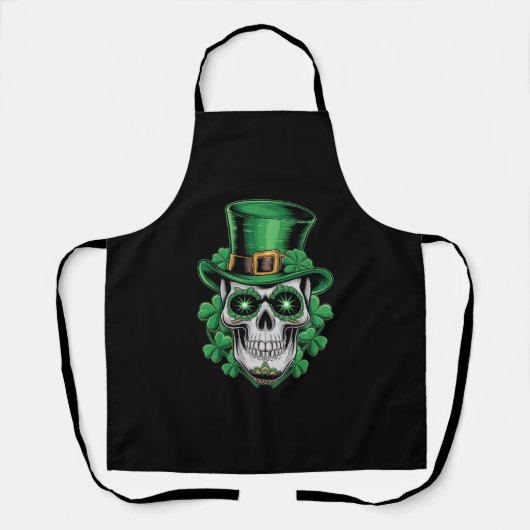 Suiker Skull St Patrick Dag Lucky Shamrock  Schort (Voorkant)