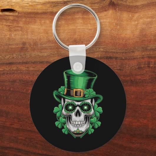 Suiker Skull St Patrick Dag Lucky Shamrock  Sleutelhanger (Voorkant)