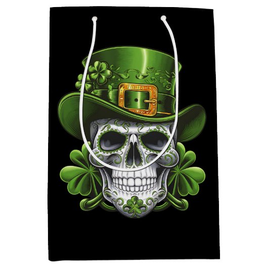 Suiker Skull St. Patrick's Day Klaver Medium Cadeauzakje (Voorkant)