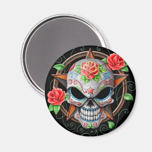 Suiker Skull Star, zwart Magneet (Voorkant / Achterkant)
