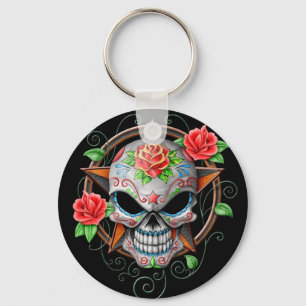 Suiker Skull Star, zwart Sleutelhanger