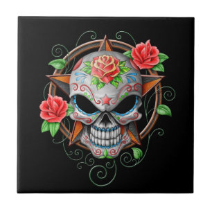 Suiker Skull Star, zwart Tegeltje
