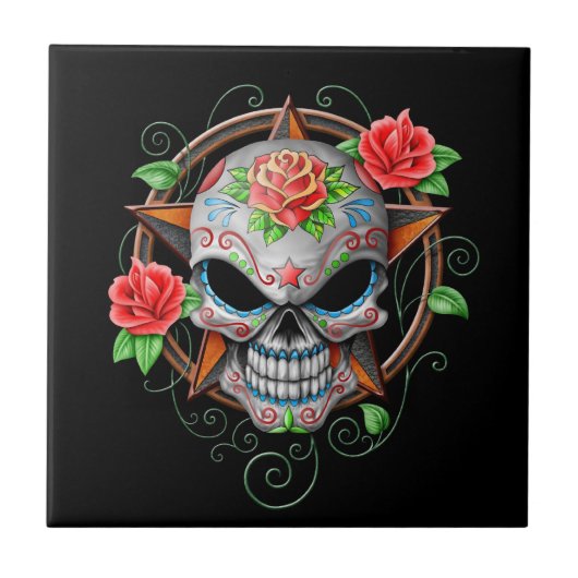 Suiker Skull Star, zwart Tegeltje (Voorkant)