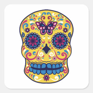 SUIKER SKULL VIERKANTE STICKER
