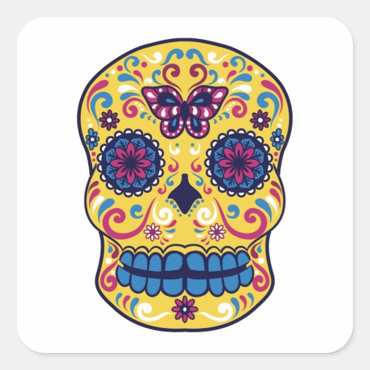 SUIKER SKULL VIERKANTE STICKER (Voorkant)