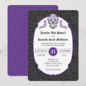 Suiker Skull Violet Damast Trouw Uitnodigingen (Voorkant / Achterkant)