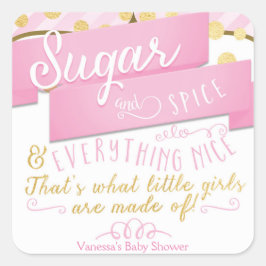 Suiker & Specerij Roze & Gouden Gestreepte Favorie Vierkante Sticker