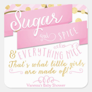 Suiker & Specerij Roze & Gouden Gestreepte Favorie Vierkante Sticker