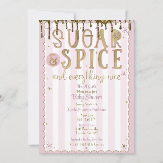 SUIKER & SPICE Gold Glitter Dip Roze Baby shower Kaart (Voorkant)