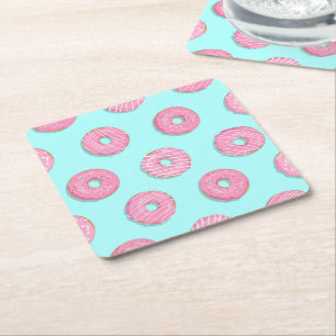 Suiker Zoet Roze Geglazuurde Donuts Kartonnen Onderzetters