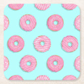 Suiker Zoet Roze Geglazuurde Donuts Kartonnen Onderzetters (Voorkant)