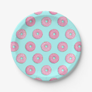 Suiker Zoet Roze Geglazuurde Donuts Papieren Bordje
