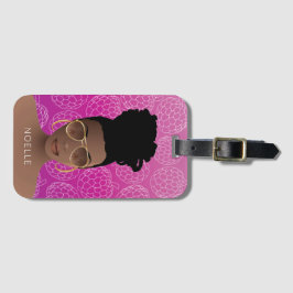 Suikerappelpatroon, zwarte vrouw, warm roze bagagelabel