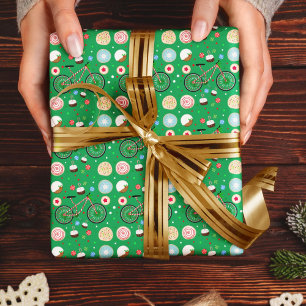 Suikerbonen Fiets met Kersttraktaties Groen Cadeaupapier