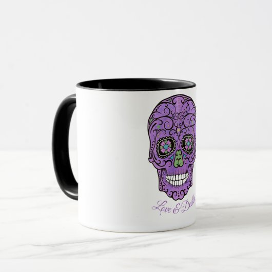 SUIKERDODENKOP, LIEFDE EN DOOD, HALLOWEEN MOK (Voorkant links)