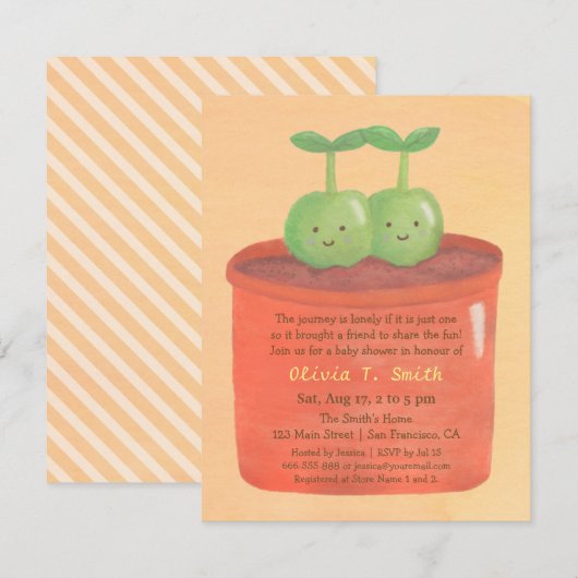 Suikererwten in een pot Twin Baby Shower Invitting Kaart (Voorkant / Achterkant)