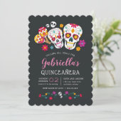 Suikerhuid Dag van het dode thema Quinceanera Kaart (Staand voorkant)