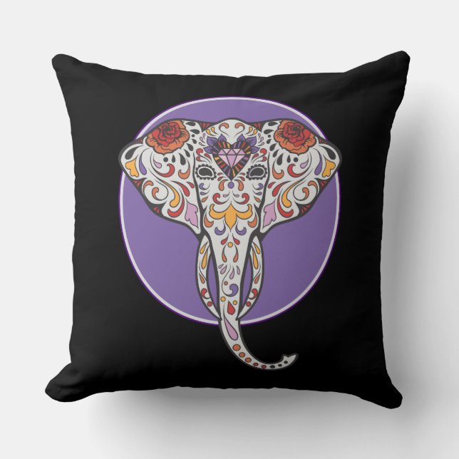 Suikerhuid Elephant in Paarse cirkel Kussen (Voorkant)