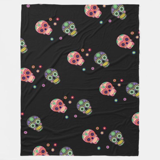 Suikerhuid en bloemen Dag van het dode Patroon Fleece Deken (Voorkant)