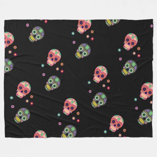 Suikerhuid en bloemen Dag van het dode Patroon Fleece Deken (Voorkant (Horizontaal))