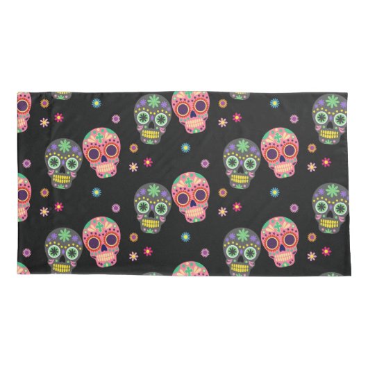 Suikerhuid en bloemen Dag van het dode Patroon Kussensloop (Achterkant)