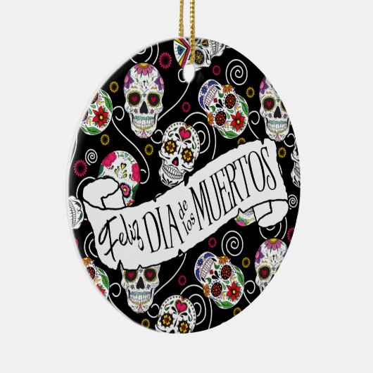 Suikerhuid en -Roos zwart ID725 Keramisch Ornament (Rechts)