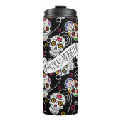 Suikerhuid en -Roos zwart ID725 Thermosbeker (Voorkant)