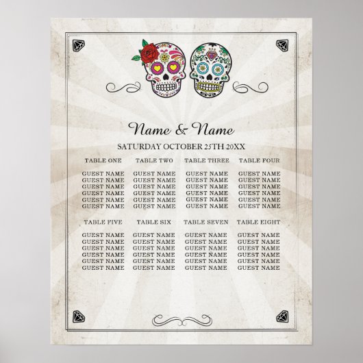 Suikerhuid Roos Tafelplan Bieden Poster 8 Zitplaat (Voorkant)