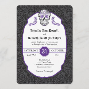 Suikerhuid Violet Damask Wedding Invitations Kaart