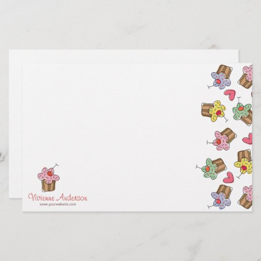 Suikerkers, cupcakes, banketbakkerswaren briefpapier (Voorkant / Achterkant)