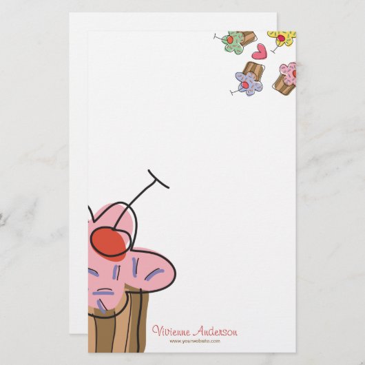 Suikerkers, cupcakes, banketbakkerswaren briefpapier (Voorkant / Achterkant)