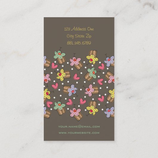 Suikerkers, cupcakes, banketbakkerswaren visitekaartje (Achterkant)