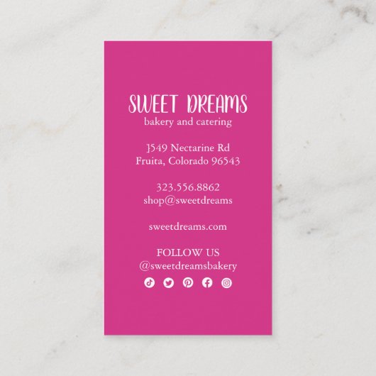 Suikerkoekjes, catering bakkerijroze sociale inkep visitekaartje (Achterkant)