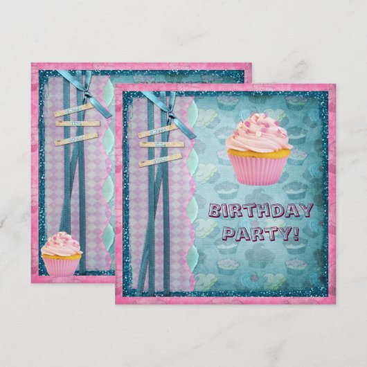 Suikerkoekjes en suikerbieten Glitter Party nodigt Kaart (Voorkant / Achterkant)