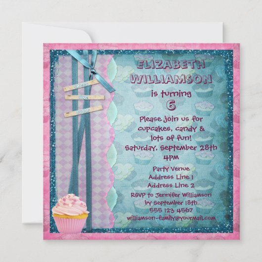 Suikerkoekjes en suikerbieten Glitter Party nodigt Kaart (Achterkant)