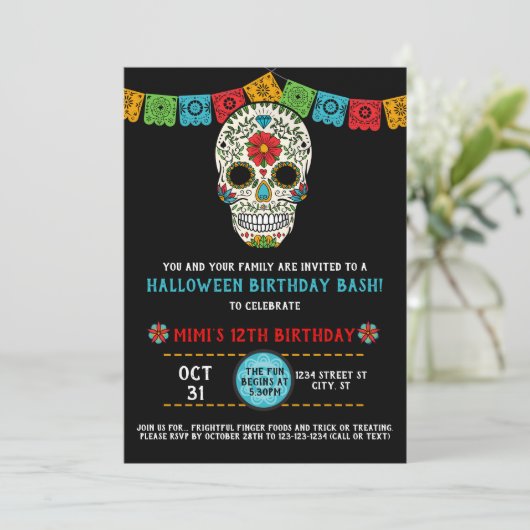 Suikermeeuw, dag van de dood, zwart kaart (Staand voorkant)