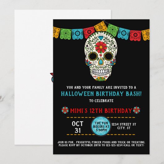 Suikermeeuw, dag van de dood, zwart kaart (Voorkant / Achterkant)