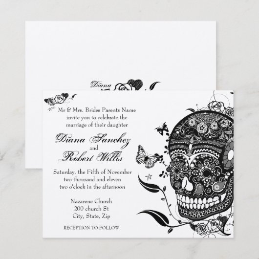 Suikermuertes op goudmetaalpapier kaart (Voorkant / Achterkant)