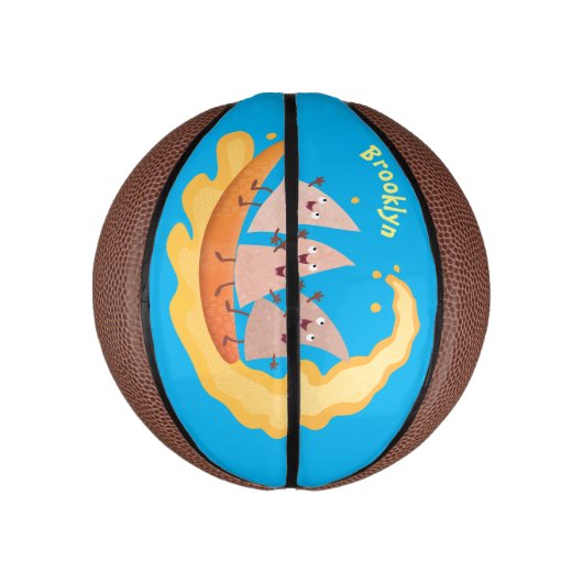 Suikernachos-maïschips surfende cartoon basketbal (Verticaal)