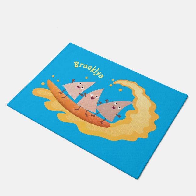 Suikernachos-maïschips surfende cartoon deurmat (Schuin)