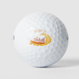 Suikernachos-maïschips surfende cartoon golfballen