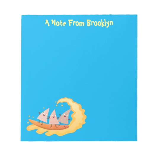 Suikernachos-maïschips surfende cartoon notitieblok (Voorkant)