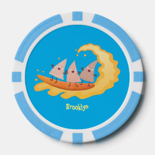 Suikernachos-maïschips surfende cartoon poker chips