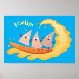 Suikernachos-maïschips surfende cartoon poster