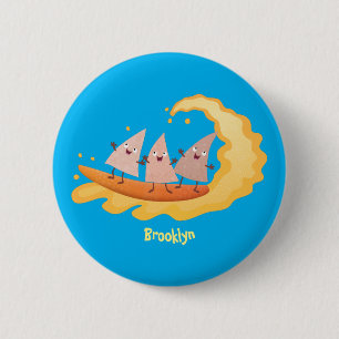 Suikernachos-maïschips surfende cartoon ronde button 5,7 cm