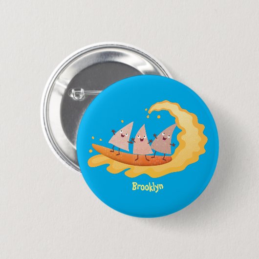 Suikernachos-maïschips surfende cartoon ronde button 5,7 cm (Voorkant /achterkant)