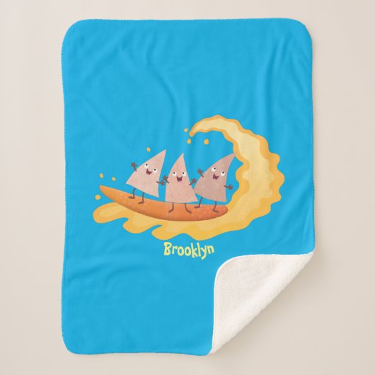 Suikernachos-maïschips surfende cartoon sherpa deken (Voorkant)