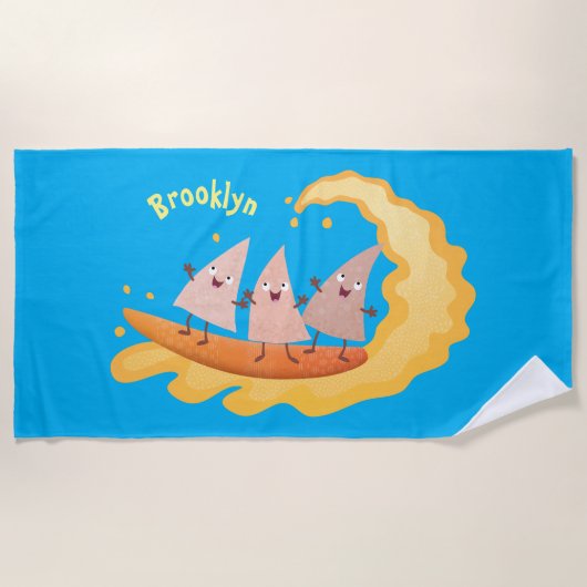 Suikernachos-maïschips surfende cartoon strandlaken (Voorkant)