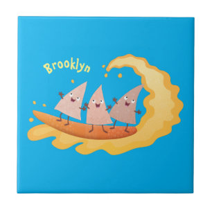 Suikernachos-maïschips surfende cartoon tegeltje